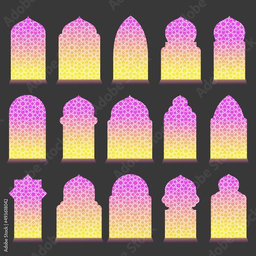 Sets of arabic door, eastern windows, islamic ornament