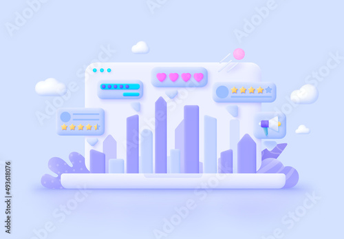 Reviews, great design for any purposes. Customer feedback review experience rating concept. Creative concept. 3d render vector illustration