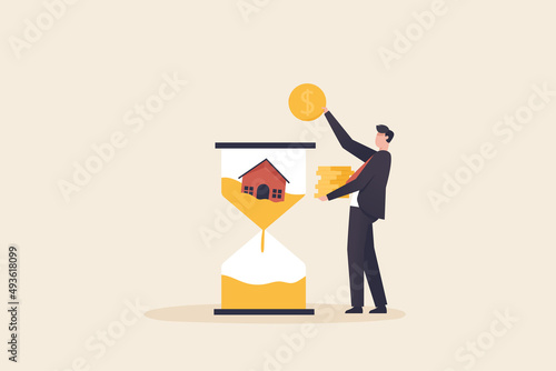 Home bank credit, down payment, real estate services, house loan pay off. Home loan repayment.