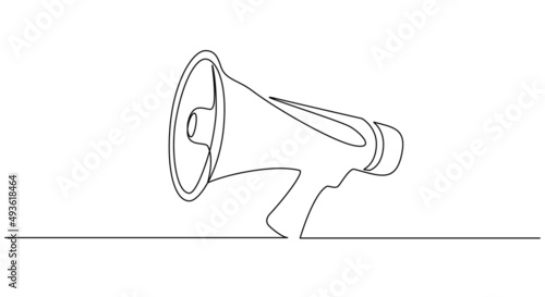 Public horn speaker in One continuous line drawing. Megaphone symbol of marketing promotion in simple linear style. Business concept for attention, hiring and job offer. Doodle vector illustration