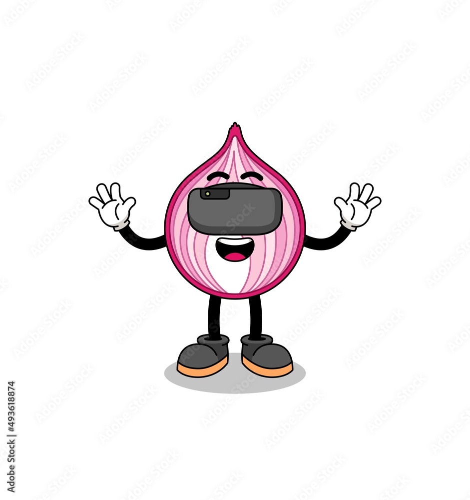 Illustration of sliced onion with a vr headset Illustration of sliced onion with a vr headset