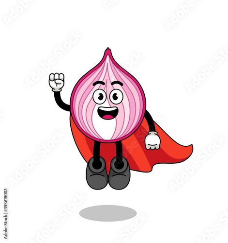 sliced onion cartoon with flying superhero