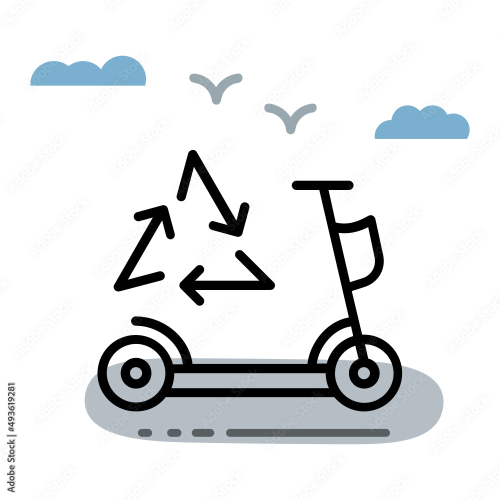 Green Kick Bike Vector Icon Design, Green transport Symbol, eco Motorized scooter Sign, mobile app ui elements, Electric Scooter Recycle Concept, push-scooter and street vehicle stock illustration Green Kick Bike Vector Icon Design, Green transport Symbol, eco Motorized scooter Sign, mobile app ui elements, Electric Scooter Recycle Concept, push-scooter and street vehicle stock illustration
