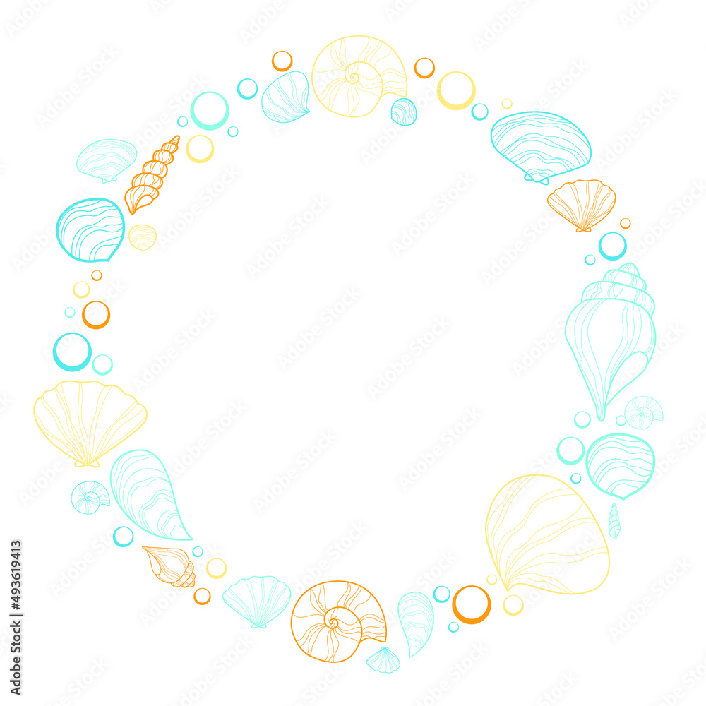 Seashell doodle with bubble wreath vector for decoration on summer holiday and marine life.
