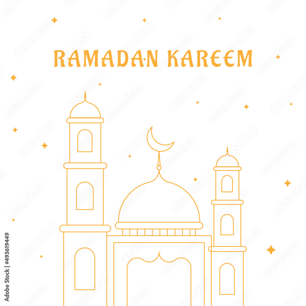 Ramadan Kareem greeting design Islamic line mosque dome. vector art illustration