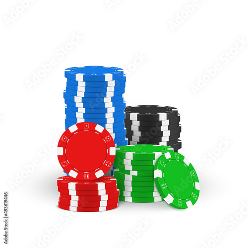 Stack of realistic multicolored casino chips vector gambling tokens for playing lucky fortune game