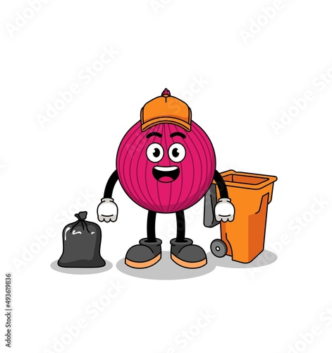 Illustration of onion red cartoon as a garbage collector