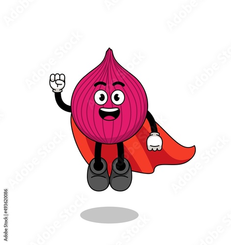 onion red cartoon with flying superhero