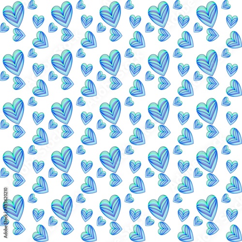 Seamless pattern with light blue hearts on white background. Vector design for textile, backgrounds, clothes, wrapping paper, web sites and wallpaper. Fashion illustration seamless pattern.
