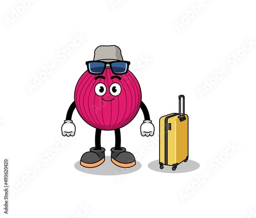 onion red mascot doing vacation