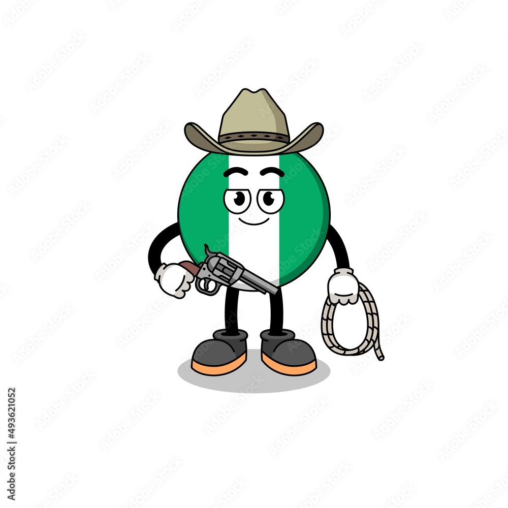 Character mascot of nigeria flag as a cowboy Character mascot of nigeria flag as a cowboy