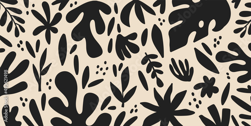 Hand drawn minimalistic abstract organic plant shapes on isolated background. Collage modern for print. Fashionable template for design .unusual doodle art matisse style hand drawn