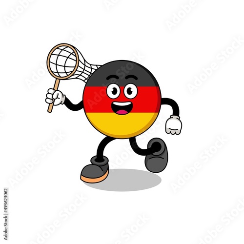 Cartoon of germany flag catching a butterfly