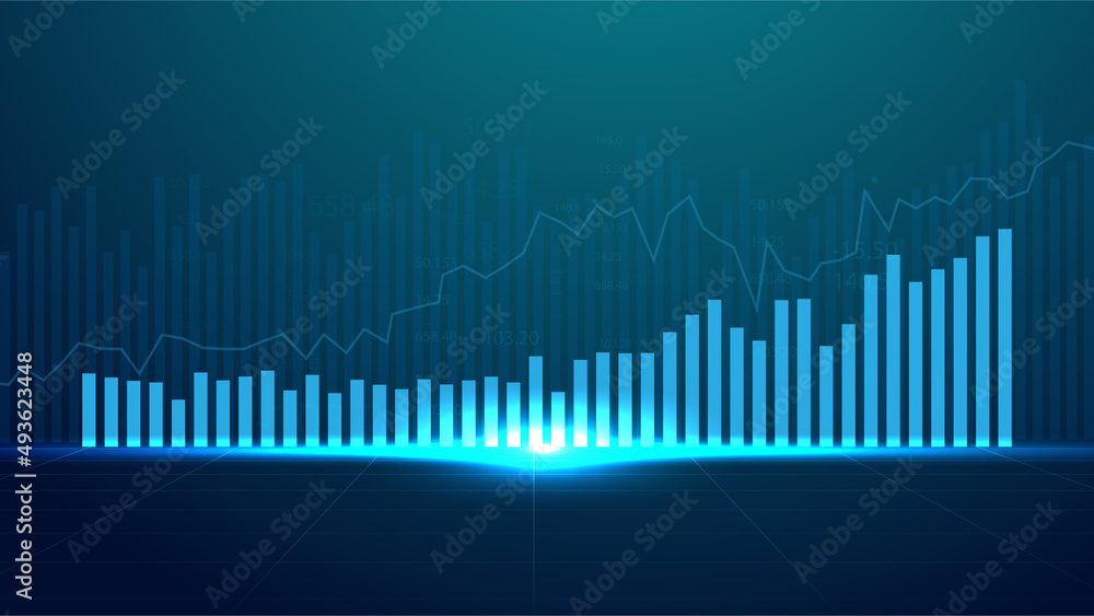 Business candle stick graph chart of stock market investment trading on blue background. Bullish point, up trend of graph. Economy vector design Business candle stick graph chart of stock market investment trading on blue background. Bullish point, up trend of graph. Economy vector design