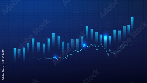 Business candle stick graph chart of stock market investment trading on blue background. Bullish point, up trend of graph. Economy vector design
