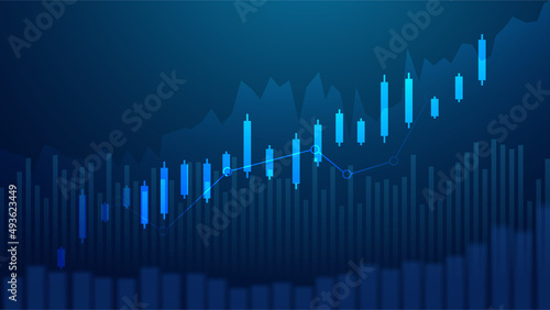 Business candle stick graph chart of stock market investment trading on blue background. Bullish point, up trend of graph. Economy vector design