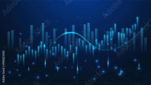 Business candle stick graph chart of stock market investment trading on blue background. Bullish point, up trend of graph. Economy vector design