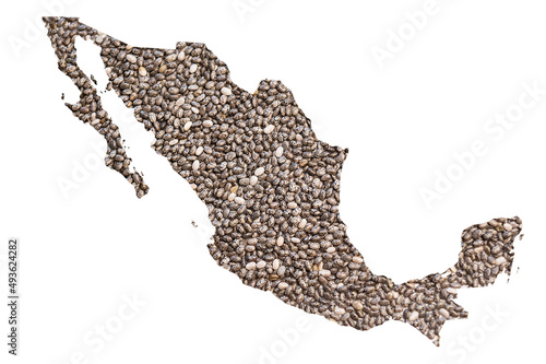Map of mexico of chia or Salvia hispanica seeds on white background, isolate
