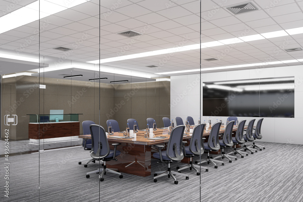 3D illustration mockup board in Conference room in modern building 3D illustration mockup board in Conference room in modern building