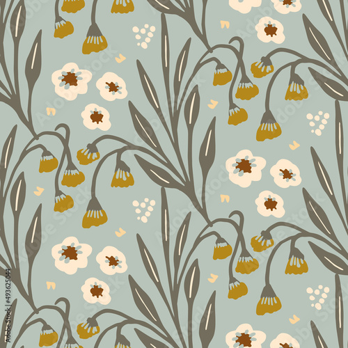 Gender neutral floral seamless vector background. Simple whimsical 2 tone pattern. Kids nursery wallpaper or scandi all over print. 