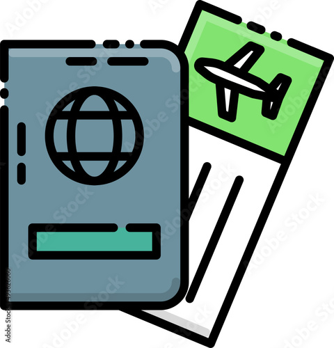 Passport and ticket icon with line