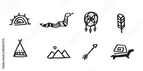 Wild west american indian illustration design. aztec hand drawn icon design. simple ethnic drawing for tatto design