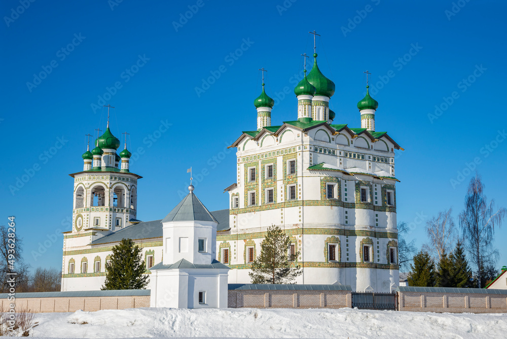 The ancient Nikolo-Vyazhishchsky convent on a sunny March morning. Vyazhishchi, Novgorod region. Russia