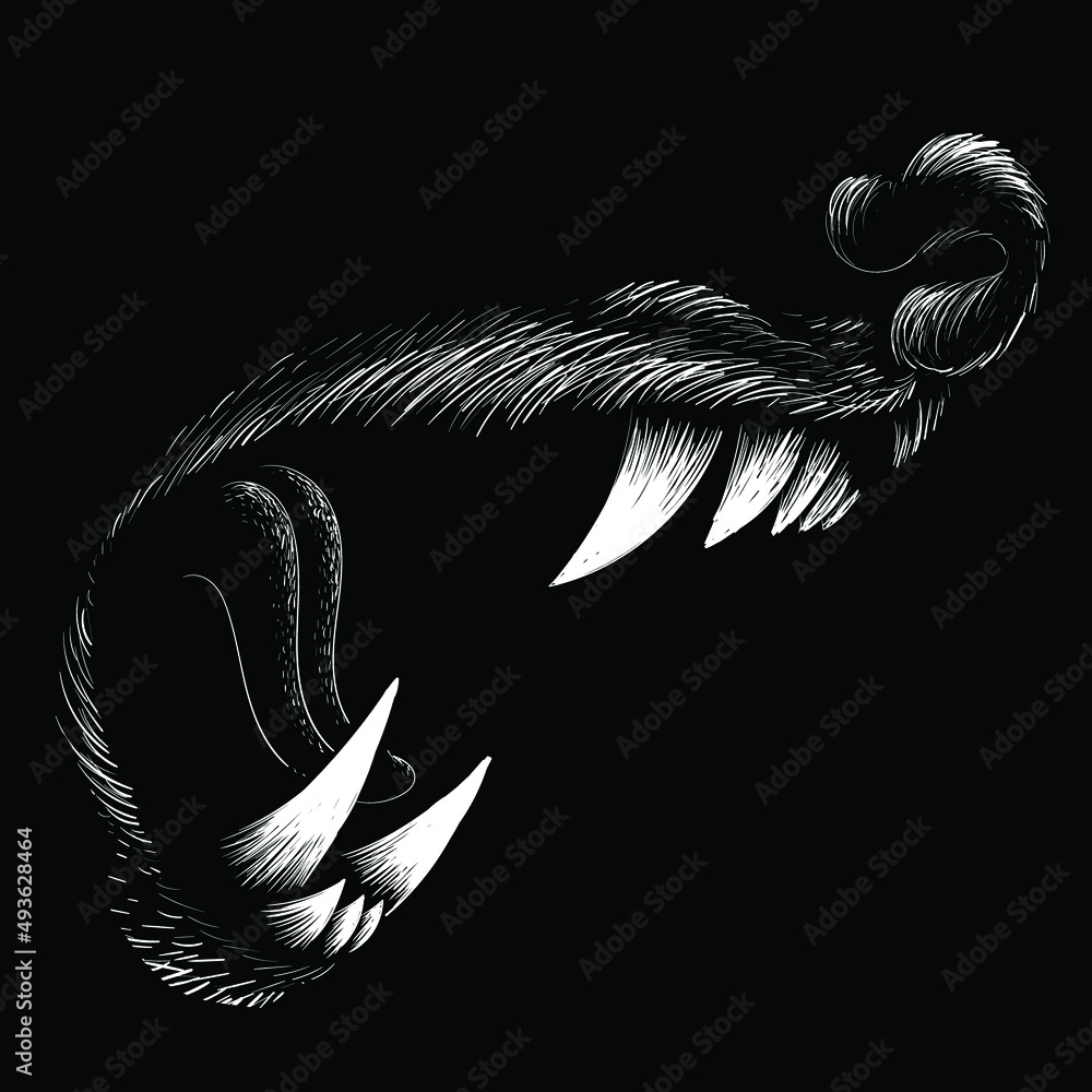 The Vector dog  or wolf for tattoo or T-shirt design or outwear.  Cute print style logo  dog  or wolf  background. This hand drawing would be nice to make on the black fabric or canvas. - obrazy, fototapety, plakaty 