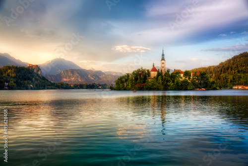 Evening at Bled, Slovenia, with Lake Bled and Bled Island