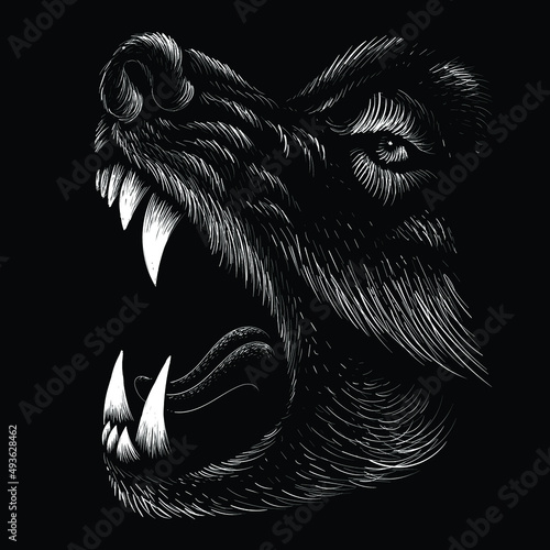 The Vector dog  or wolf for tattoo or T-shirt design or outwear.  Cute print style logo  dog  or wolf  background. This hand drawing would be nice to make on the black fabric or canvas.