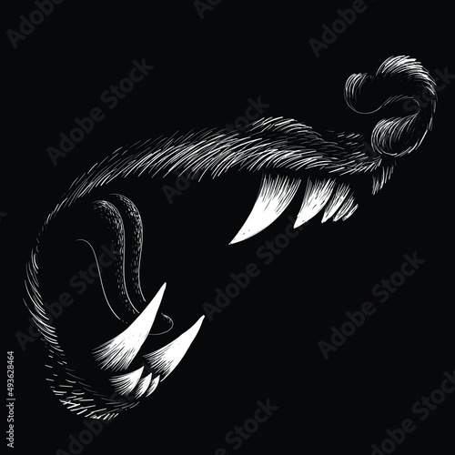 The Vector dog  or wolf for tattoo or T-shirt design or outwear.  Cute print style logo  dog  or wolf  background. This hand drawing would be nice to make on the black fabric or canvas.