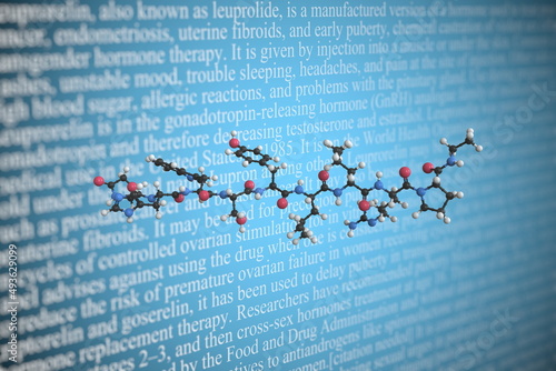 Molecular model of leuprorelin, 3D rendering photo