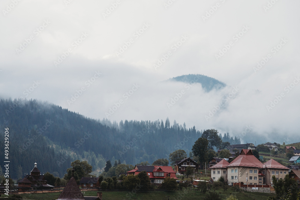 Beautiful misty landscape in the Carpathians