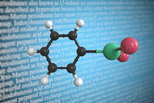 Molecular model of iodoxybenzene, 3D rendering