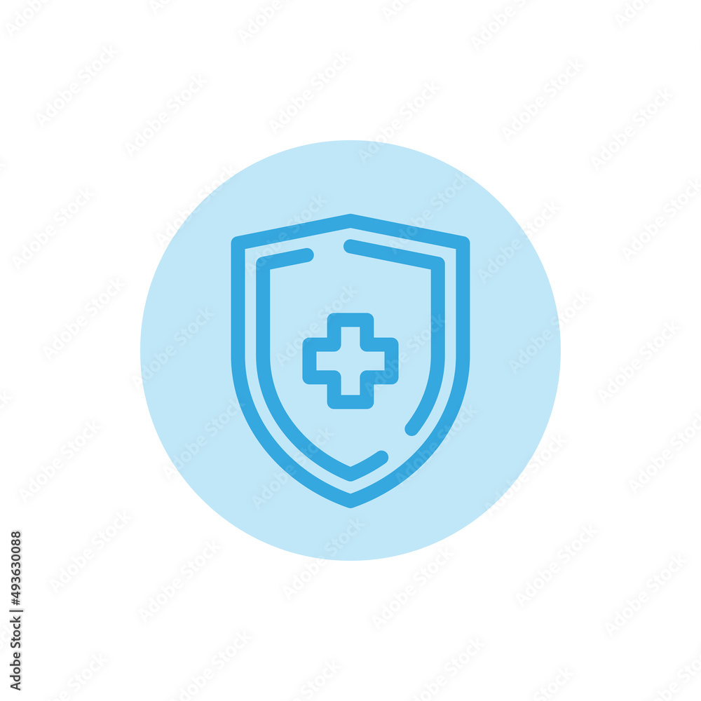 Blue shield with medical symbol icon and white background Blue shield with medical symbol icon and white background