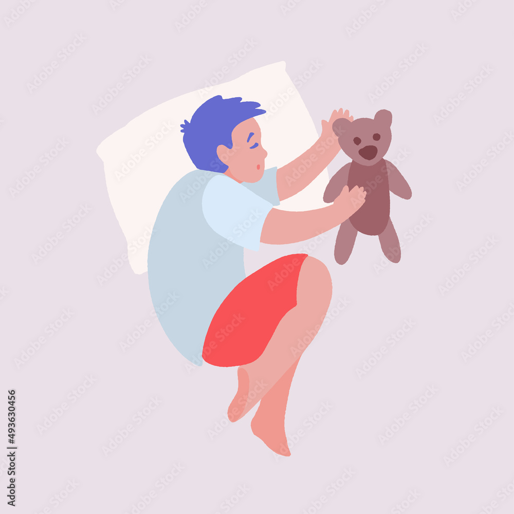 Little boy with toy sleeping sweetly in his bed on pillow. Little boy with toy sleeping sweetly in his bed on pillow.