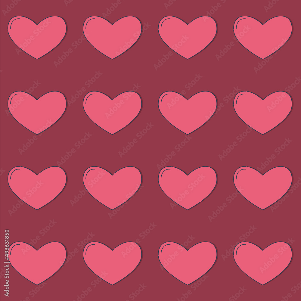 Line art seamless pattern in the form of a heart on color background. Romance graphic texture. Holiday celebration concept. Decorative print. Geometric bright wallpaper. Black contour line