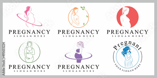 Pregnant woman icon set logo template with creative unique concept