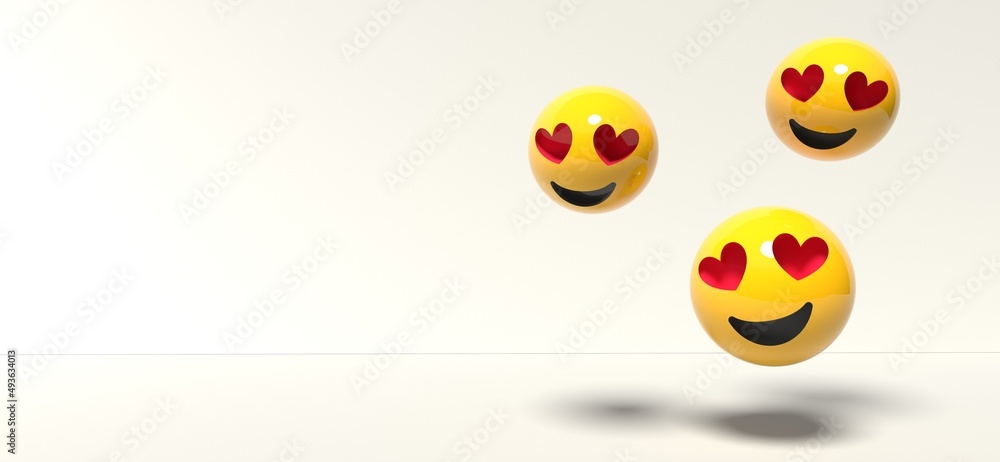 Fototapeta premium Happy emoticons with red heart eyes - 3D render illustration