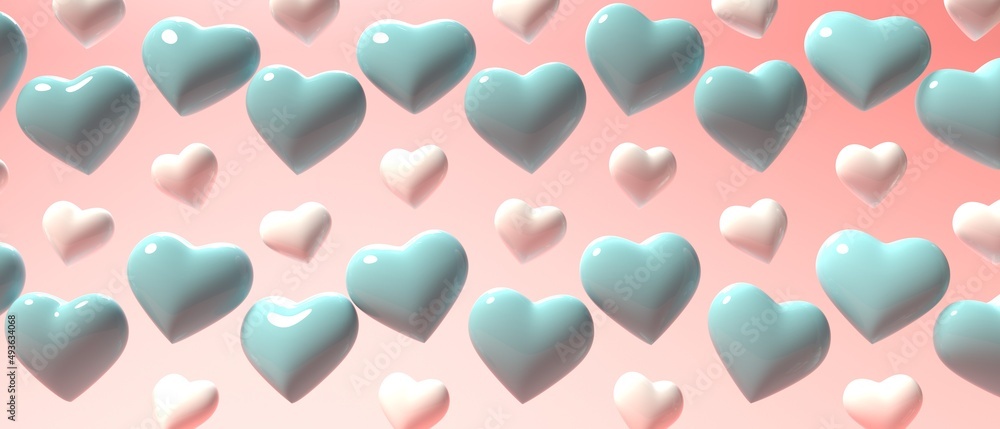Appreciation and love theme with floating hearts - 3D render