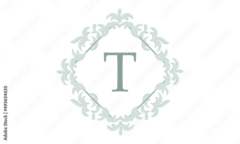Obraz premium Elegant floral monogram design template for letter T. Wedding monogram. Calligraphic elegant ornament. Business sign, identity monogram for restaurant, boutique, hotel, heraldic, jewelry.