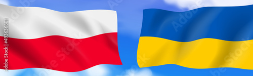 poland and ukraine flag on sky background partnership concept vector illustration