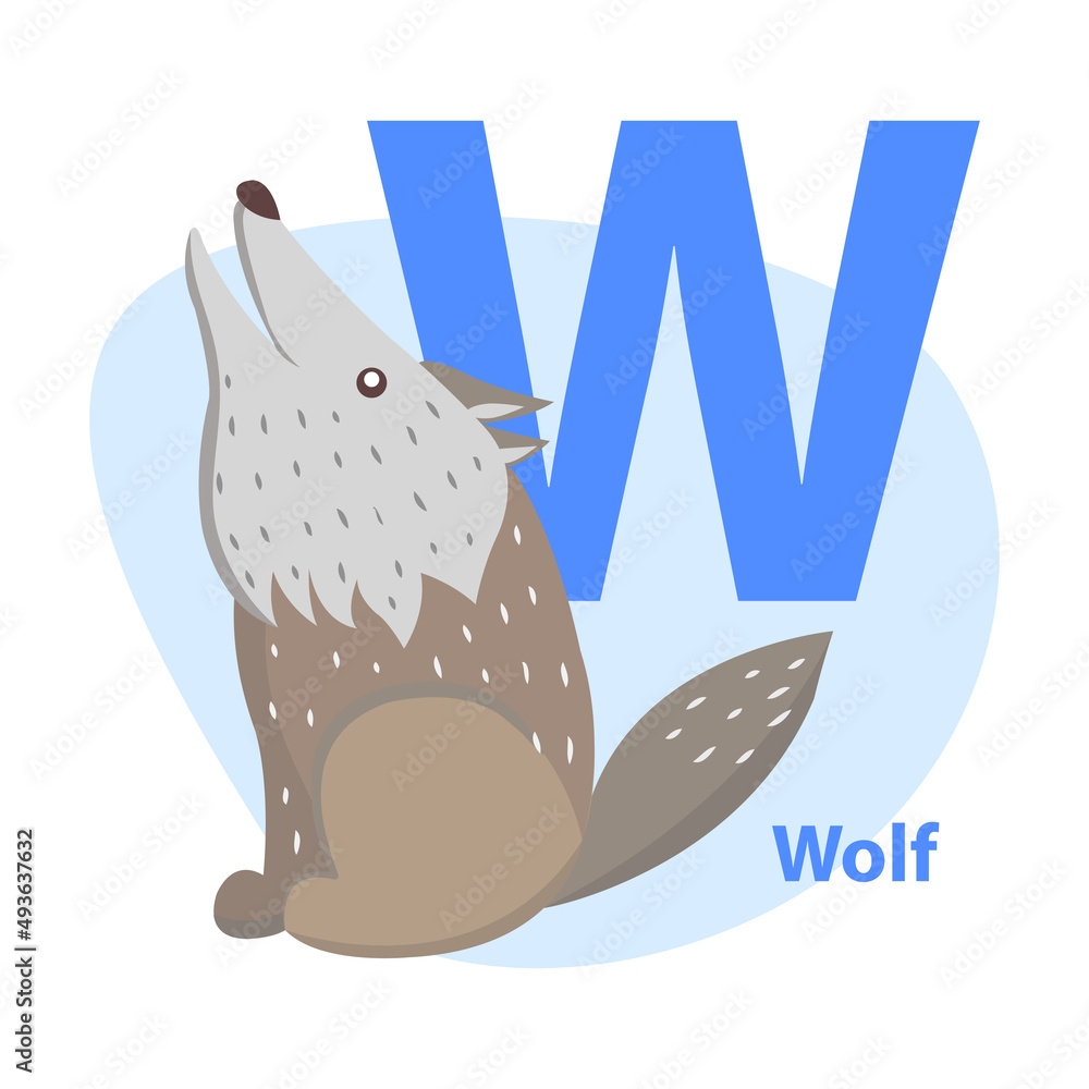 Children ABC with cute animal cartoon vector. English letter W with ...