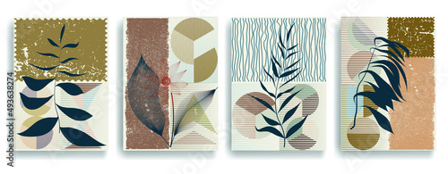 Modern layout with minimalist design elements . Grunge textured shapes in Boho style  . Wall art , home deco . Vector abstract shape. Modern art . Contemporary layouts set .