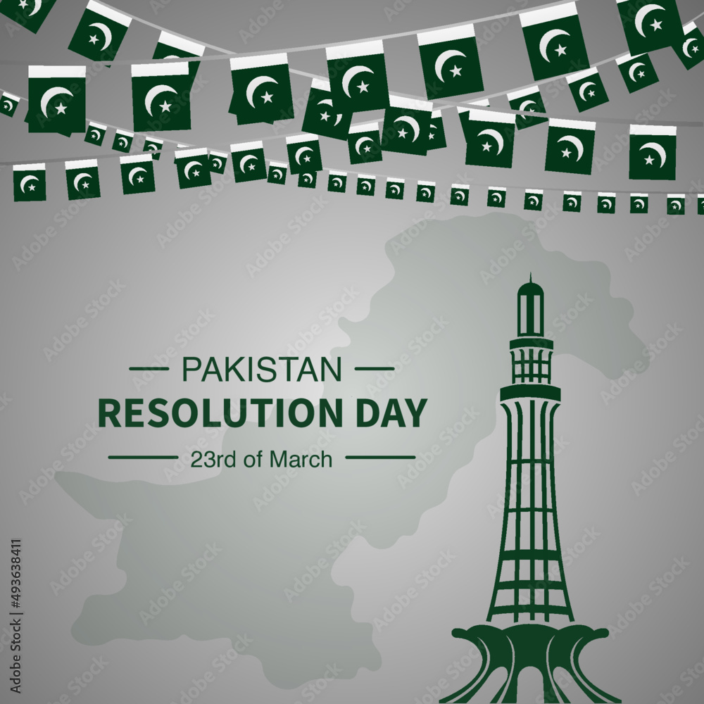 Pakistan Resolution Day Grey Background with Map & Flags. Minar-e-Pakistan Pakistan Resolution Day Grey Background with Map & Flags. Minar-e-Pakistan