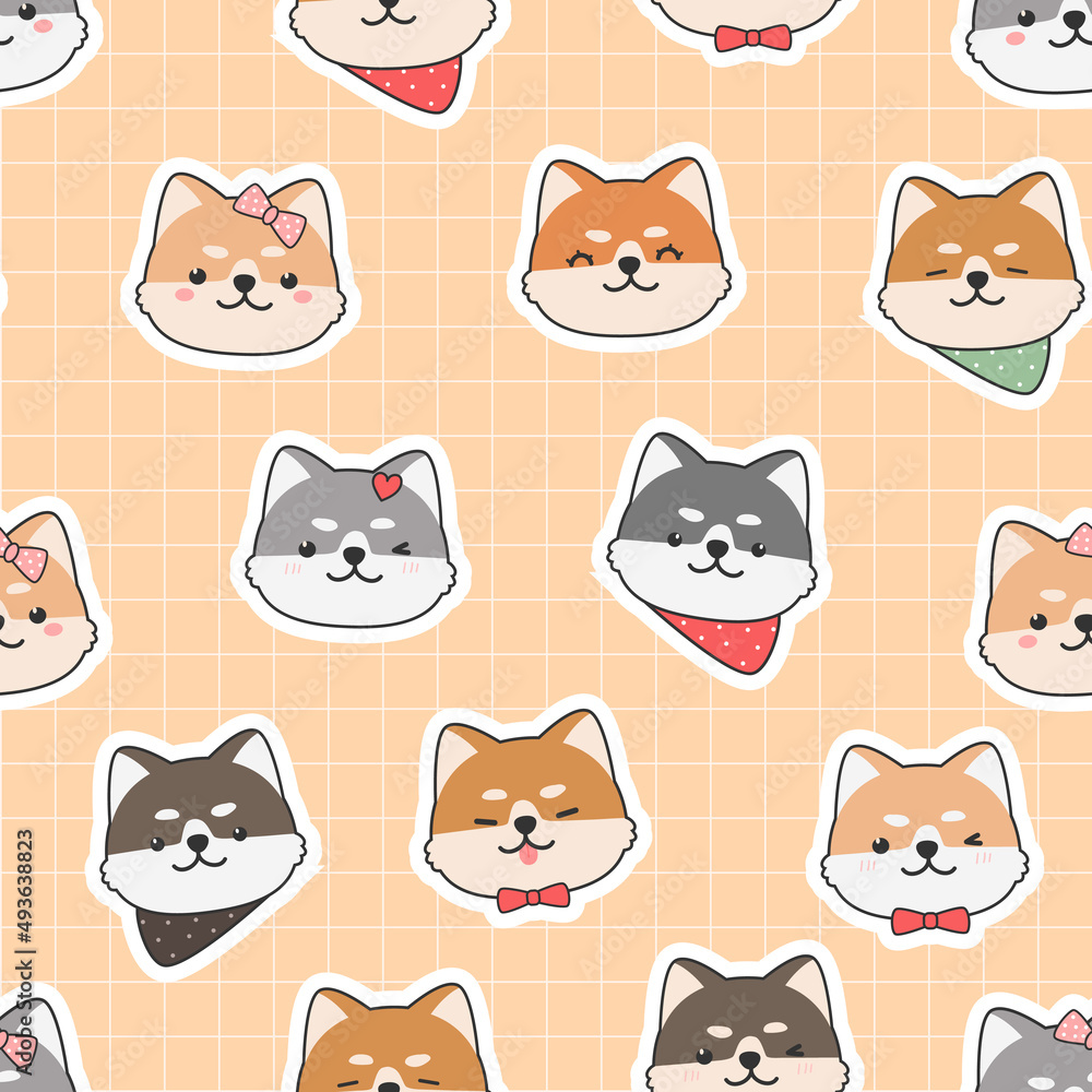 Obraz premium Seamless Pattern with Shiba Inu Head Cartoon Doodle