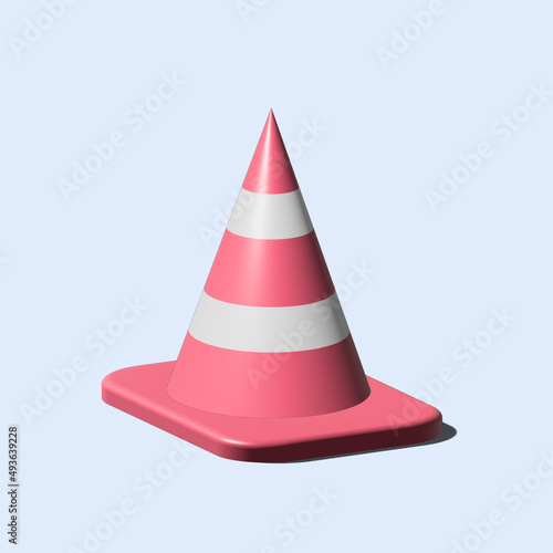 Traffic cone icon on blue background. Sign used during construction or accidents vector 3d illustration. photo