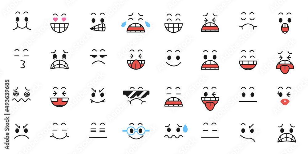 Naklejka premium Set of Funny cartoon with Facial Expressions.