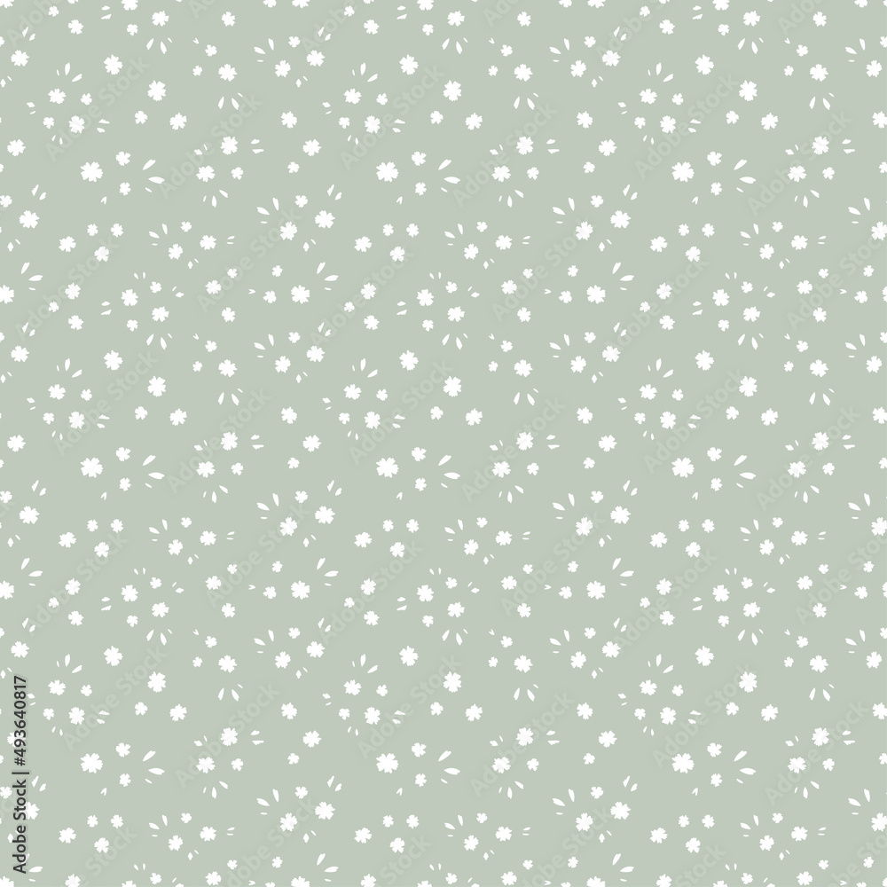 Green seamless pattern with white tiny flowers Green seamless pattern with white tiny flowers
