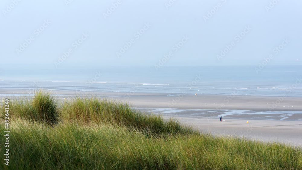 Sand dunes and beach  of Fort-Mahon-Plage. Hauts-De-France region  